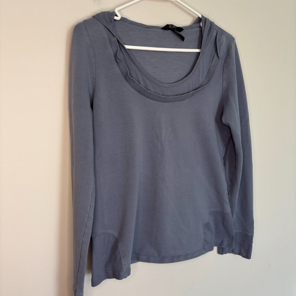 BCBG PARIS Hoodie Womens L Indigo Long Sleeve Stretch Casual Scoop Neck